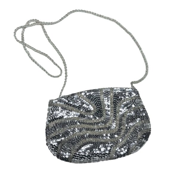 Vintage Carla Marchi Silver Sequin Evening Purse Crossbody Bag - Picture 5 of 11